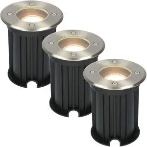 HOFTRONIC 3er Set Maisy LED Bodeneinbaustrahler außen - Ø12cm - Dimmbar - GU10 Fassung - 2700K warmweiß - 4W 345lm - Rund - Bodenstrahler - Auffahrt - Edelstahl - IP67 wasserdicht