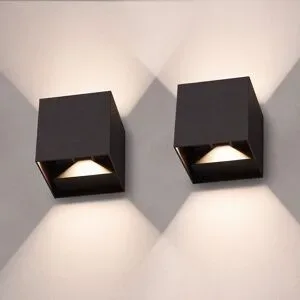 HOFTRONIC 2er-Set Kansas LED-Wandleuchten Cube - 7 Watt 560 Lumen - 3000K warmweiß - IP65 Wasserdicht - Up & Down Light - Schwarz