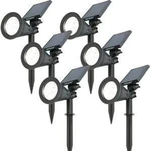HOFTRONIC 6er Set Bend Solar Gartenstrahler mit Erdspieß - Inkl. Dämmerungsschalter - 6000K kaltweiß - 2 Lichtmodi - 200lm - 6-9 Stunden Brenndauer - Schwenkbar und richtbar - IP65 wasserdicht