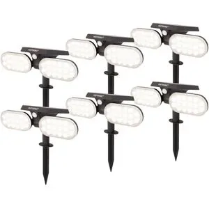 HOFTRONIC 6er Set Pato - Solar Gartenstrahler mit Erdspieß - Bewegungssensor und Dämmerungsschalter - PIR - 6000K tageslichtweiß - 2 Lichtmodi - 300 Lumen - 6-12 Stunden Brenndauer - IP65 wasserdicht