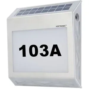 HOFTRONIC Numa - LED Solar Hausnummer - Wandleuchte - 3000K warmweiß - 40 Lumen - Dämmerungsschalter - Polykristallines Solarpanel - IP65 - Silber - Solar-Hausnummerbeleuchtung