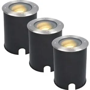 HOFTRONIC 3er Set Lilly LED Bodeneinbaustrahler außen - Dimmbar - Schwenkbar - GU10 Fassung - Rund - 2700K warmweiß - 4W 345lm - IK10 - Edelstahl - IP67 wasserdicht - Auffahrt
