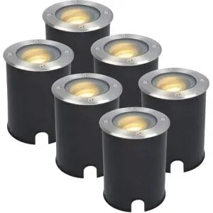 HOFTRONIC 6er Set Lilly LED Bodeneinbaustrahler außen - Dimmbar - Schwenkbar - GU10 Fassung - Rund - 2700K warmweiß - 4W 345lm - IK10 - Edelstahl - IP67 wasserdicht - Auffahrt