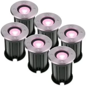 HOFTRONIC SMART 6er Set Maisy Smart Bodeneinbaustrahler außen - Ø12cm - 5.5W 345lm - RGBWW - Wifi + Bluetooth - App Steuerung - IP67 wasserdicht - Google Home - Amazon Alexa - Edelstahl