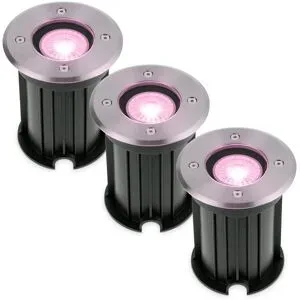 HOFTRONIC SMART 3er Set Maisy Smart Bodeneinbaustrahler außen - Ø12cm - 5.5W 345lm - RGBWW - Wifi + Bluetooth - App Steuerung - IP67 wasserdicht - Google Home - Amazon Alexa - Edelstahl