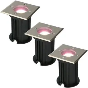 HOFTRONIC SMART 3er Set Ramsay Smart Bodeneinbaustrahler außen - Eckig - 5,5W 345lm - RGBWW - Wifi + Bluetooth - App Steuerung - IP67 - Google Home - Amazon Alexa - Edelstahl