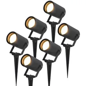 HOFTRONIC 6er Set Spikey LED Gartenstrahler mit Erdspieß - GU10 4 Watt 345 lumen - Dimmbar - Schwenkbar - 2700K warmweiß - IP65 Wasserdicht - Schwarz - Erdspießstrahler - Außenstrahler