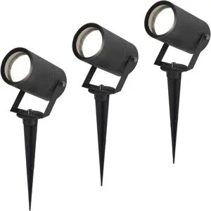 HOFTRONIC 3er Set Spikey LED Gartenstrahler mit Erdspieß - GU10 - 4 Watt 345 Lumen - Dimmbar - Schwenkbar - 6500K tageslichtweiß - IP64 Wasserdicht - Schwarz