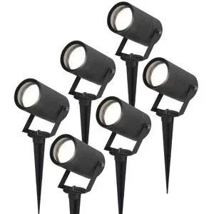 HOFTRONIC 6er Set Spikey LED Gartenstrahler mit Erdspieß - GU10 4 Watt 345 Lumen - Dimmbar - Schwenkbar - 6500K tageslichtweiß - IP64 Wasserdicht - Schwarz