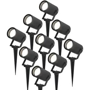 HOFTRONIC 9er Set Spikey LED Gartenstrahler mit Erdspieß - GU10 4 Watt 345 Lumen - Dimmbar - Schwenkbar - 6500K tageslichtweiß - IP64 Wasserdicht - Schwarz - Erdspießstrahler - Außenstrahler