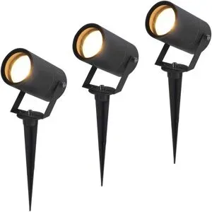 HOFTRONIC 3er Set Spikey LED Gartenstrahler mit Erdspieß - GU10 4 Watt 345 Lumen - Dimmbar - Schwenkbar - 4000K neutralweiß - IP64 Wasserdicht - Schwarz - Erdspießstrahler - Außenstrahler