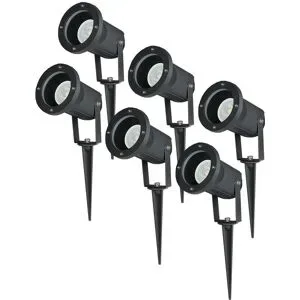 HOFTRONIC 6er Set LED Gartenstrahler mit Erdspieß - Dimmbar - Schwenkbar - 6500K tageslichtweiß - 4W 345lm - IP65 - Wasserdicht - Schwarz - Gartenstrahler - Gartenbeleuchtung - Wegbeleuchtung