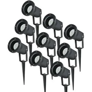 HOFTRONIC 9er Set LED Gartenstrahler mit Erdspieß - Dimmbar - Schwenkbar - 6500K tageslichtweiß - 4W 345lm - IP65 - Wasserdicht - Schwarz - Gartenstrahler - Gartenbeleuchtung - Wegbeleuchtung