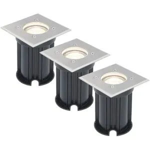 HOFTRONIC 3er Set LED Bodeneinbaustrahler außen Eckig - Dimmbar - GU10 fassung - 4000K neutralweiß - 4W 345lm - Bodenstrahler - Einfahrt - Gartenstrahler - Edelstahl - IP64 Wasserdicht