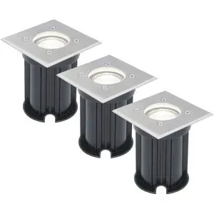 HOFTRONIC 3er Set LED Bodeneinbaustrahler außen Eckig - Dimmbar - GU10 fassung - 6500K tageslichtweiß - 4W 345lm - Bodenstrahler - Einfahrt - Gartenstrahler - Edelstahl - IP64 Wasserdicht