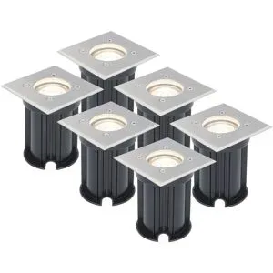 HOFTRONIC 6er Set LED Bodeneinbaustrahler außen Eckig - Dimmbar - GU10 Fassung - 4000K neutralweiß - 4W 345lm - Bodenstrahler - Einfahrt - Gartenstrahler - Edelstahl - IP64 Wasserdicht