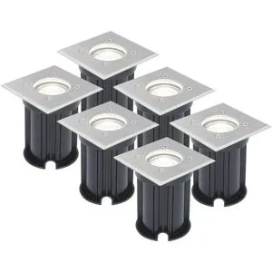 HOFTRONIC 6er Set LED Bodeneinbaustrahler außen Eckig - Dimmbar - GU10 Fassung - 6500K tageslichtweiß - 4W 345lm - Bodenstrahler - Einfahrt - Gartenstrahler - Edelstahl - IP64 Wasserdicht