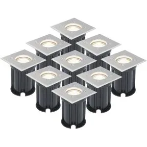 HOFTRONIC 9er Set LED Bodeneinbaustrahler außen Eckig - Dimmbar - GU10 Fassung - 4000K neutralweiß - 4W 345lm - Bodenstrahler - Einfahrt - Gartenstrahler - Edelstahl - IP64 Wasserdicht