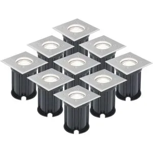 HOFTRONIC 9er Set LED Bodeneinbaustrahler außen Eckig - Dimmbar - GU10 Fassung - 6500K tageslichtweiß - 4W 345lm - Bodenstrahler - Einfahrt - Gartenstrahler - Edelstahl - IP64 Wasserdicht