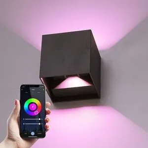 HOFTRONIC SMART Kansas Smart Wandleuchte LED Cube - Wifi + Bluetooth - 7W 480lm - Dimmbar - RGBWW - IP65 wasserdicht - Up&Down; Lampe - Verstellbar - Schwarz - Google Home, Amazon Alexa und Siri