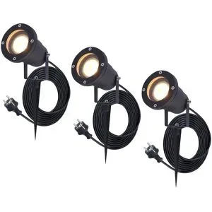 HOFTRONIC 3er Set Sydney LED Gartenstrahler mit Erdspieß - GU10 4 Watt 345 lumen - Dimmbar - Schwenkbar - 2700K warmweiß - IP65 Wasserdicht - 1.5m Kabel mit EU-Stecker - Schwarz