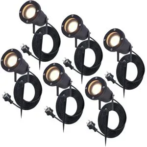 HOFTRONIC 6er Set Sydney LED Gartenstrahler mit Erdspieß - GU10 4 Watt 345 lumen - Dimmbar - Schwenkbar - 2700K warmweiß - IP65 Wasserdicht - 1.5m Kabel mit EU-Stecker - Schwarz