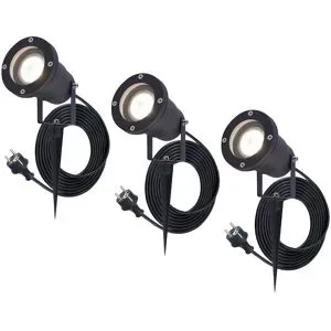 HOFTRONIC 3er Set Sydney LED Gartenstrahler mit Erdspieß - GU10 4 Watt 345 Lumen - Dimmbar - Schwenkbar - 4000K neutralweiß - IP64 Wasserdicht - 1.5m Kabel mit EU-Stecker - Schwarz