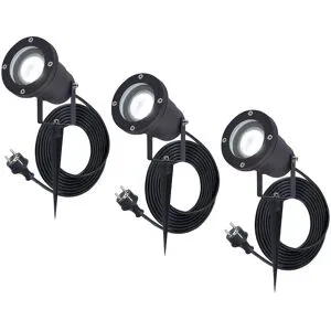 HOFTRONIC 3er Set Sydney LED Gartenstrahler mit Erdspieß - GU10 4 Watt 345 Lumen - Dimmbar - Schwenkbar - 6500K tageslichtweiß - IP64 Wasserdicht - 1.5m Kabel mit EU-Stecker - Schwarz