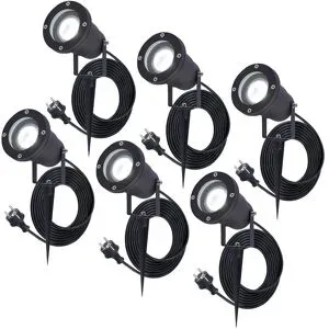 HOFTRONIC 6er Set Sydney LED Gartenstrahler mit Erdspieß - GU10 4 Watt 345 Lumen - Dimmbar - Schwenkbar - 6500K tageslichtweiß - IP64 Wasserdicht - 1.5m Kabel mit EU-Stecker - Schwarz