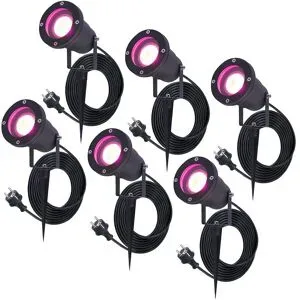HOFTRONIC SMART 6er Set Sydney Smart Gartenstrahler mit Erdspieß - RGBWWW - Wifi + Bluetooth - 5,5W 400lm - IP65 Wasserdicht - 1,5m Stromkabel - App-Steuerung - Google Home, Amazon Alexa und Siri - Schwarz - Gartenstrahler