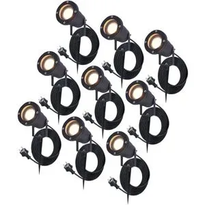 HOFTRONIC 9x Sydney LED-Strahler - 1,5 m Kabel - 2700 K - 4W 345lm - Schwenkbar - IP65 - Schwarz