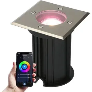 V-TAC Smart Bodeneinbaustrahler außen - Quadratisch - 5,5W 345lm - RGBWW - Wifi + Bluetooth - Steuerbar über App - IP65 wasserdicht - Google Home, Amazon Alexa und Siri - edelstahl