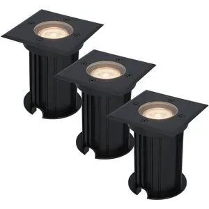 HOFTRONIC 3er Set Ramsay LED Bodeneinbaustrahler außen Eckig - Dimmbar - GU10 Fassung - 2700K warmweiß - 4W 345lm - Bodenstrahler - Schwarz - IP67 wasserdicht