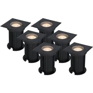 HOFTRONIC 6er Set Ramsay LED Bodeneinbaustrahler außen Eckig - Dimmbar - GU10 Fassung - 2700K warmweiß - 4W 345lm - Bodenstrahler - Schwarz - IP67 wasserdicht