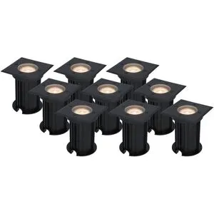 HOFTRONIC 9er Set Ramsay LED Bodeneinbaustrahler außen Eckig - Dimmbar - GU10 Fassung - 2700K warmweiß - 4W 345lm - Bodenstrahler - Schwarz - IP67 wasserdicht