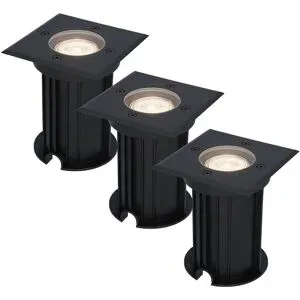 HOFTRONIC 3er Set Ramsay LED Bodeneinbaustrahler außen Eckig - Dimmbar - GU10 Fassung - 4000K neutralweiß - 4W 345lm - Bodenstrahler - Schwarz - IP67 wasserdicht