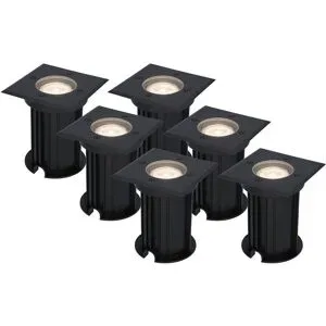 HOFTRONIC 6er Set Ramsay LED Bodeneinbaustrahler außen Eckig - Dimmbar - GU10 Fassung - 4000K neutralweiß - 4W 345lm - Bodenstrahler - Schwarz - IP67 wasserdicht