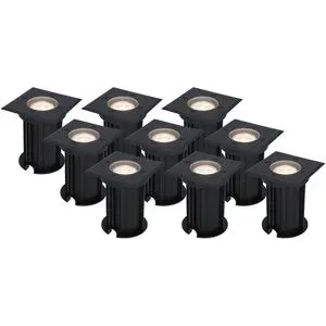 HOFTRONIC 9er Set Ramsay LED Bodeneinbaustrahler außen Eckig - Dimmbar - GU10 Fassung - 4000K neutralweiß - 4W 345lm - Bodenstrahler - Schwarz - IP67 wasserdicht