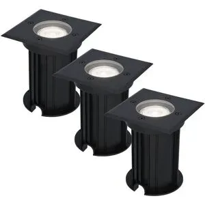 HOFTRONIC 3er Set Ramsay LED Bodeneinbaustrahler außen Eckig - Dimmbar - GU10 Fassung - 6500K tageslichtweiß - 4W 345lm - Bodenstrahler - Schwarz - IP67 wasserdicht