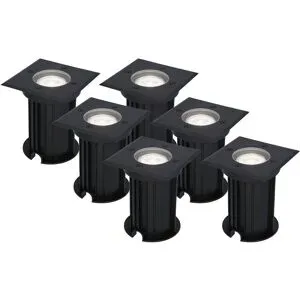 HOFTRONIC 6er Set Ramsay LED Bodeneinbaustrahler außen Eckig - Dimmbar - GU10 Fassung - 6500K tageslichtweiß - 4W 345lm - Bodenstrahler - Schwarz - IP67 wasserdicht