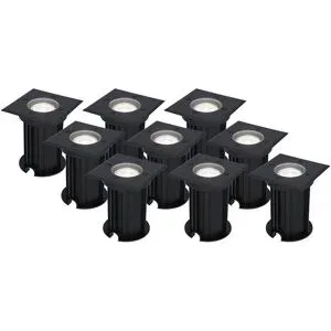 HOFTRONIC 9er Set Ramsay LED Bodeneinbaustrahler außen Eckig - Dimmbar - GU10 Fassung - 6500K tageslichtweiß - 4W 345lm - Bodenstrahler - Schwarz - IP67 wasserdicht