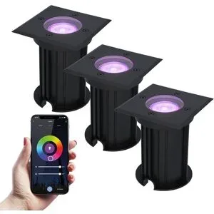 HOFTRONIC SMART 3er Set Ramsay Smart Bodeneinbaustrahler Außen - Eckig - 5,5W 345lm - RGBWW - Wifi + Bluetooth - App Steuerung - IP67 - Google Home - Amazon Alexa - Schwarz