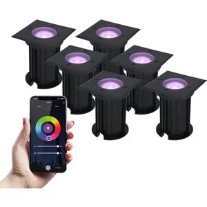 HOFTRONIC SMART 6er Set Ramsay Smart Bodeneinbaustrahler Außen - Eckig - 5,5W 345lm - RGBWW - Wifi + Bluetooth - App Steuerung - IP67 - Google Home - Amazon Alexa - Schwarz
