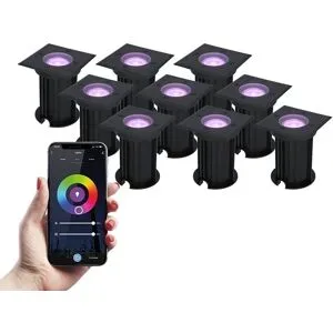 HOFTRONIC SMART 9er Set Ramsay Smart Bodenstrahlern Außen - Eckig - 5,5W 345lm - RGBWW - Wifi + Bluetooth - App Steuerung - IP67 - Google Home - Amazon Alexa - Schwarz