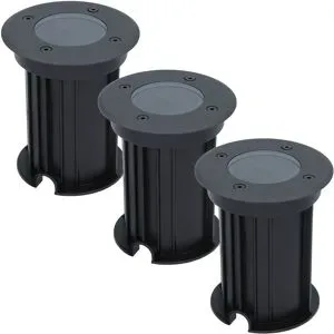 HOFTRONIC 3er Set Maisy LED Bodeneinbaustrahler außen - Ø12cm - Dimmbar - GU10 Fassung - Rund - Bodenstrahler - Auffahrt - Schwarz - IP67 wasserdicht
