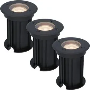 HOFTRONIC 3er Set Maisy LED Bodeneinbaustrahler außen - Ø12cm - Dimmbar - GU10 Fassung - 2700K warmweiß - 4W 345lm - Rund - Bodenstrahler - Auffahrt - Schwarz - IP67 wasserdicht