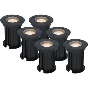 HOFTRONIC 6er Set Maisy LED Bodeneinbaustrahler außen - Ø12cm - Dimmbar - GU10 Fassung - 2700K warmweiß - 4W 345lm - Rund - Bodenstrahler - Auffahrt - Schwarz - IP67 wasserdicht