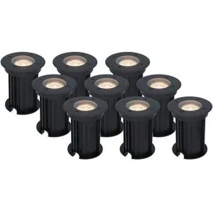 HOFTRONIC 9er Set Maisy LED Bodeneinbaustrahler außen - Ø12cm - Dimmbar - GU10 Fassung - 2700K warmweiß - 4W 345lm - Rund - Bodenstrahler - Auffahrt - Schwarz - IP67 wasserdicht