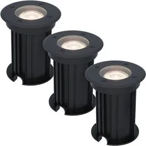 HOFTRONIC 3er Set Maisy LED Bodeneinbaustrahler außen - Ø12cm - Dimmbar - GU10 Fassung - 4000K neutralweiß - 4W 345lm - Rund - Bodenstrahler - Auffahrt - Schwarz - IP67 wasserdicht
