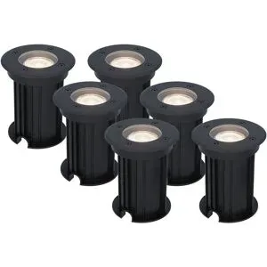 HOFTRONIC 6er Set Maisy LED Bodeneinbaustrahler außen - Ø12cm - Dimmbar - GU10 Fassung - 4000K neutralweiß - 4W 345lm - Rund - Bodenstrahler - Auffahrt - Schwarz - IP67 wasserdicht